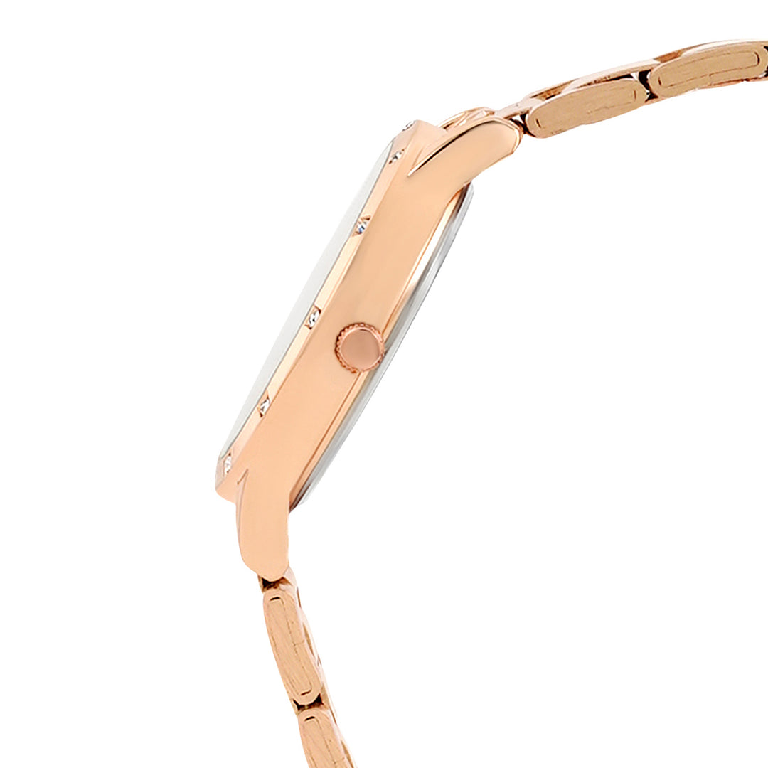 Eros White Medium Rhinestone Dial Rose Gold Linked Chain Strap Women's Watch