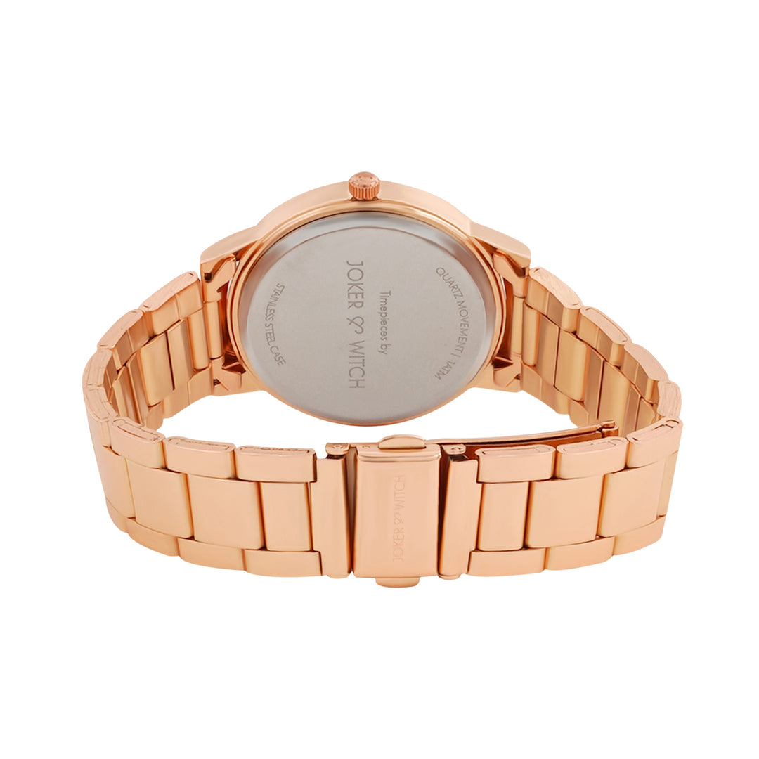 Eros White Medium Rhinestone Dial Rose Gold Linked Chain Strap Women's Watch