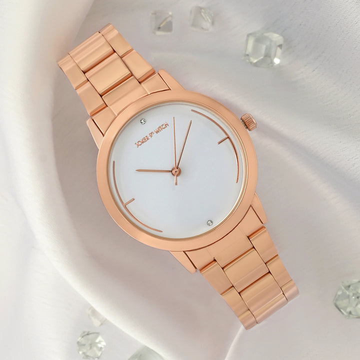 Luna White Medium Dial Rose Gold Linked Chain Strap Women's Watch