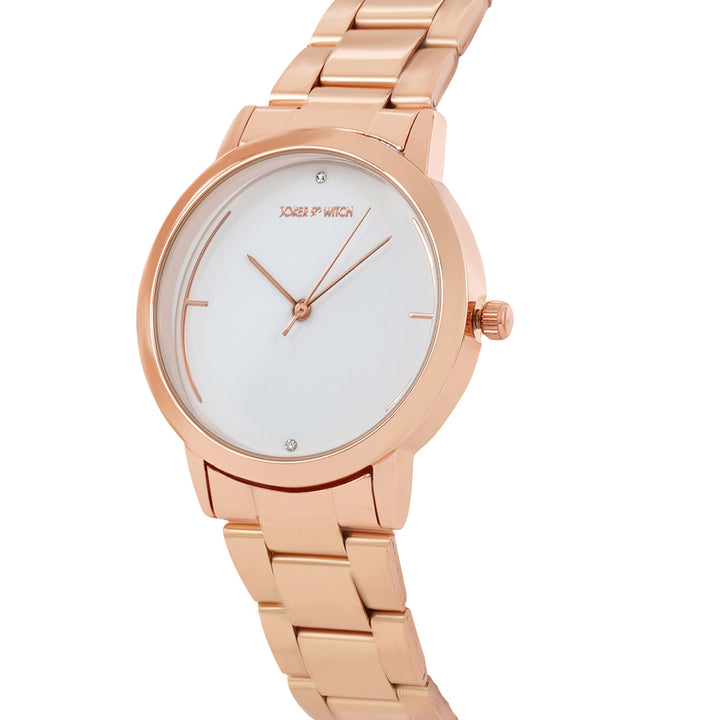 Luna White Medium Dial Rose Gold Linked Chain Strap Women's Watch