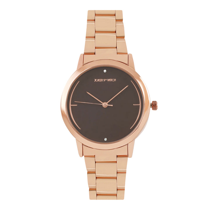 Luna Brown Medium Dial Rose Gold Linked Chain Strap Women's Watch