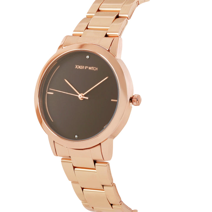 Luna Brown Medium Dial Rose Gold Linked Chain Strap Women's Watch