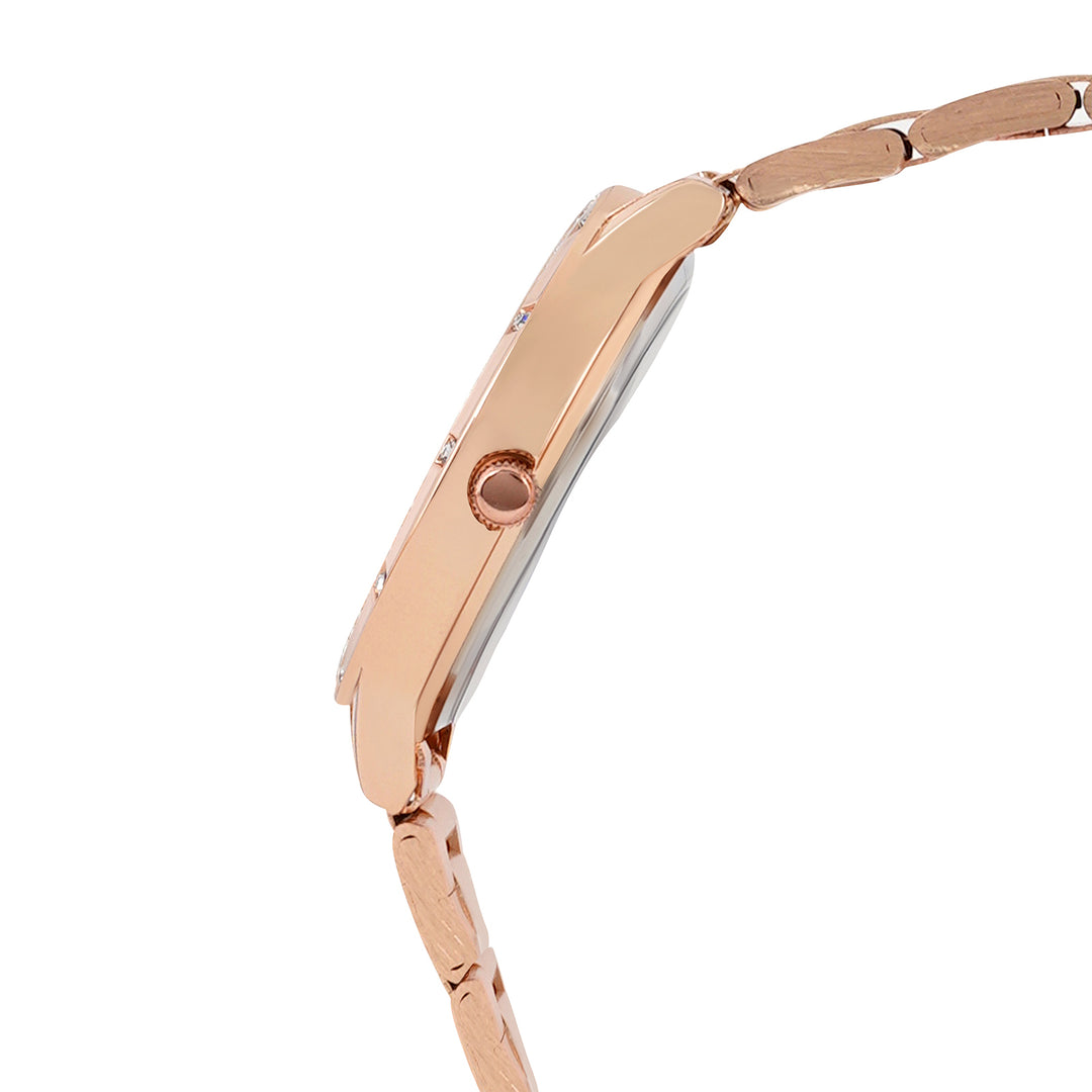 Luna Brown Medium Dial Rose Gold Linked Chain Strap Women's Watch