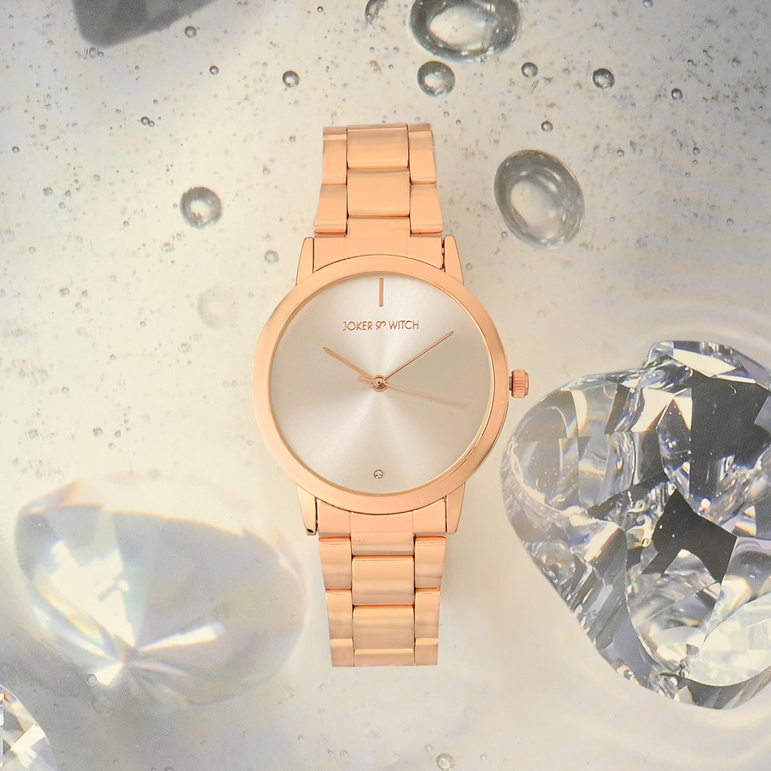 Midnight Rose Gold Medium Dial Linked Chain Strap Women's Watch