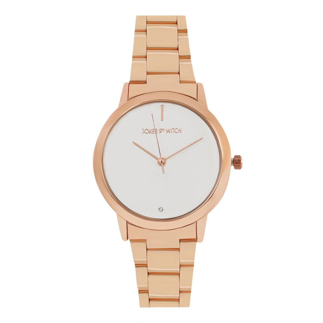 Midnight White Medium Dial Rose Gold Linked Chain Strap Women's Watch