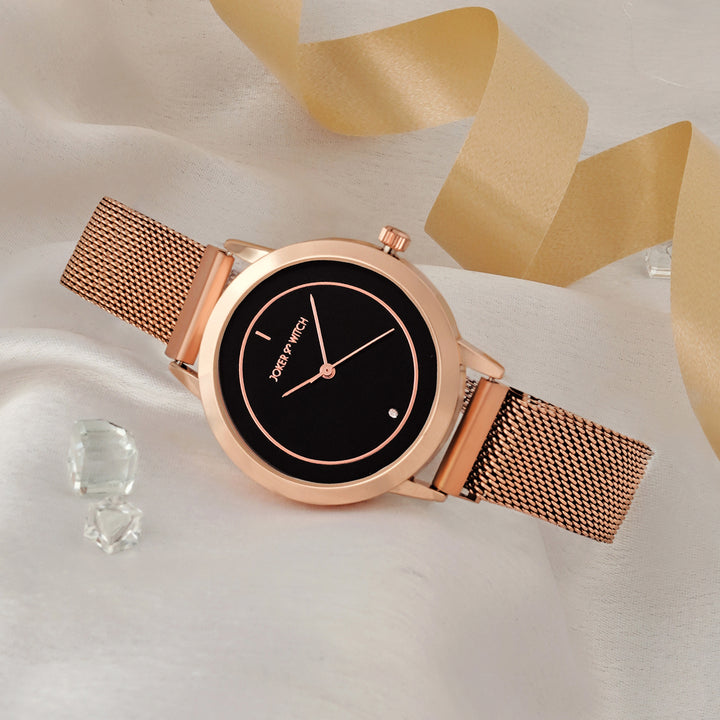 Eclipse Black Medium Dial Rose Gold Magnetic Strap Women's Watch