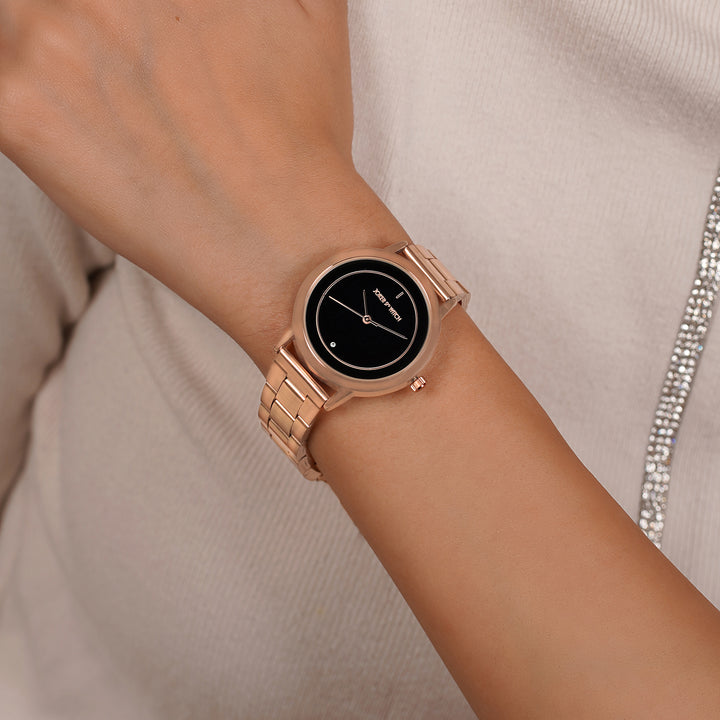 Eclipse Black Medium Dial Rose Gold Linked Chain Strap Women's Watch