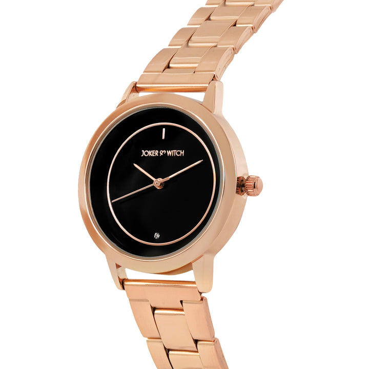 Eclipse Black Medium Dial Rose Gold Linked Chain Strap Women's Watch