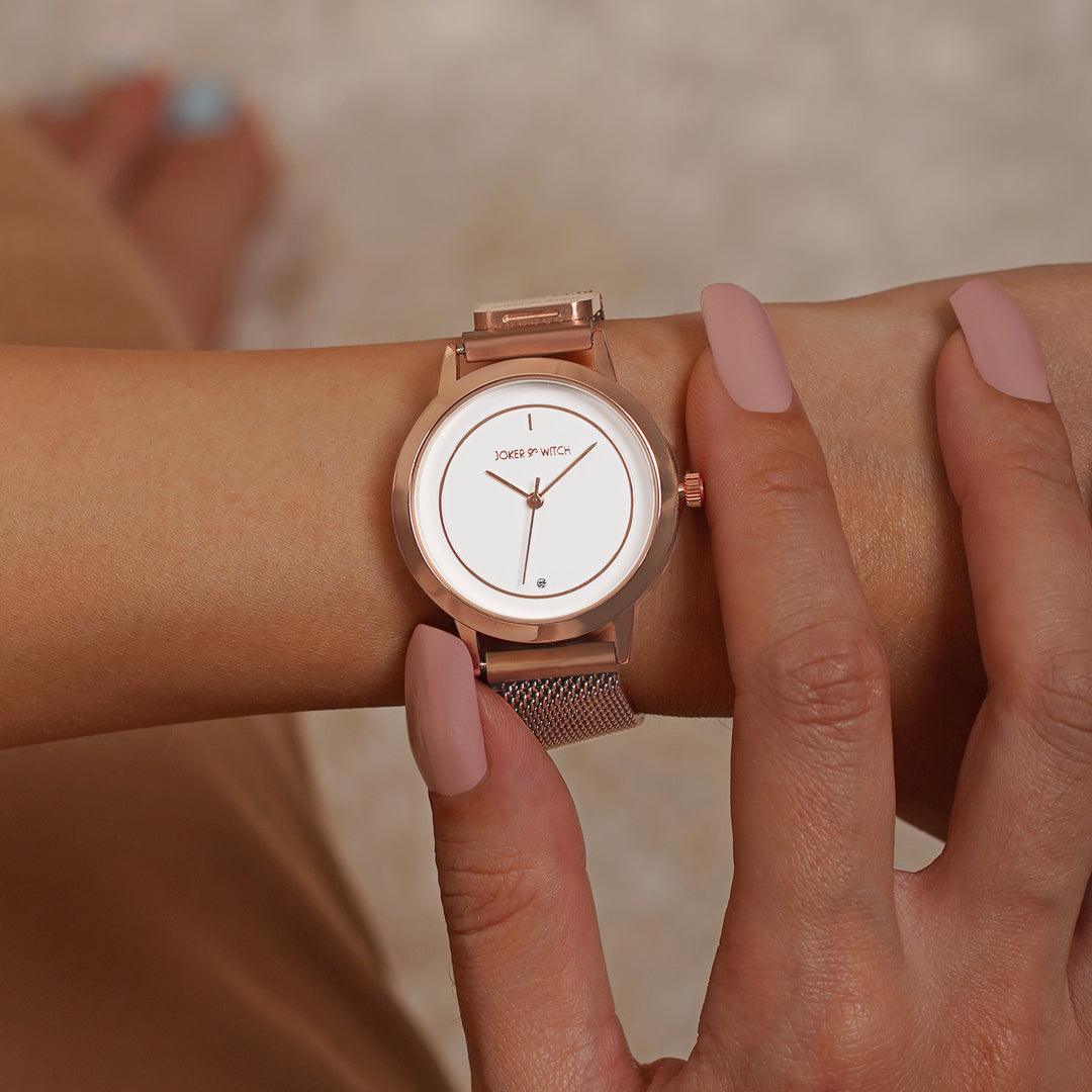 Eclipse White Medium Dial Rose Gold Magnetic Strap Women's Watch