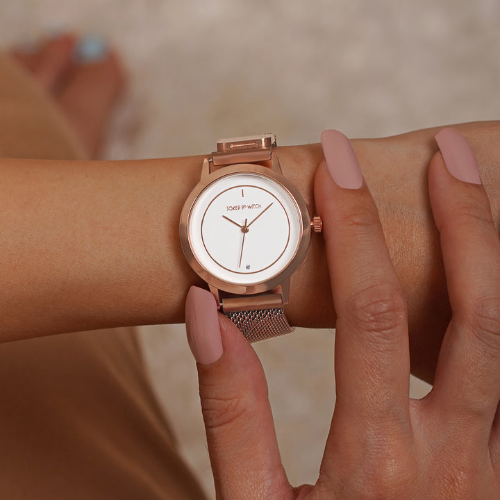 Eclipse White Medium Dial Rose Gold Magnetic Strap Women's Watch