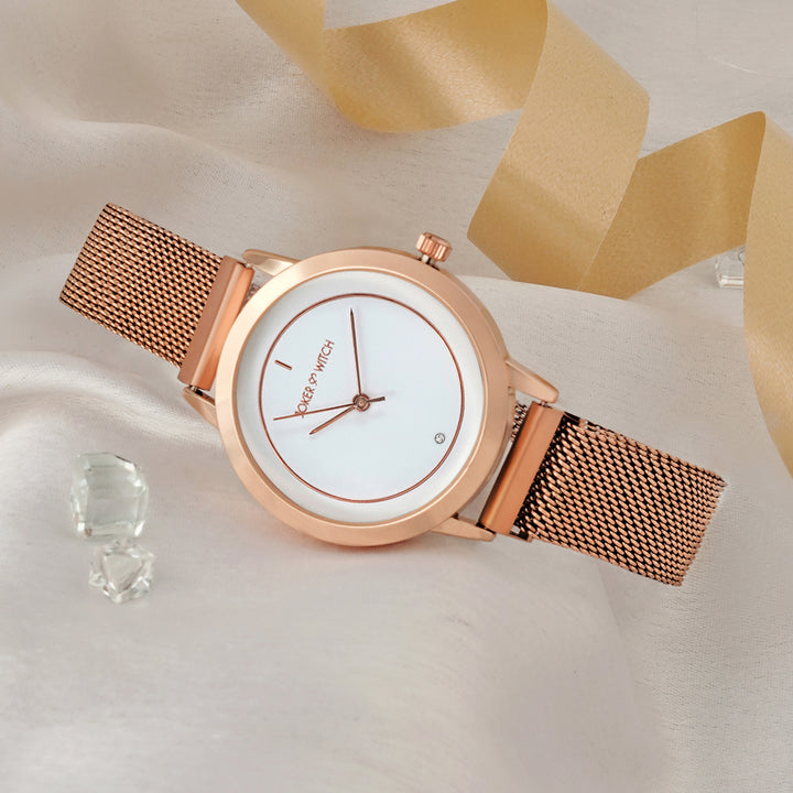 Eclipse White Medium Dial Rose Gold Magnetic Strap Women's Watch