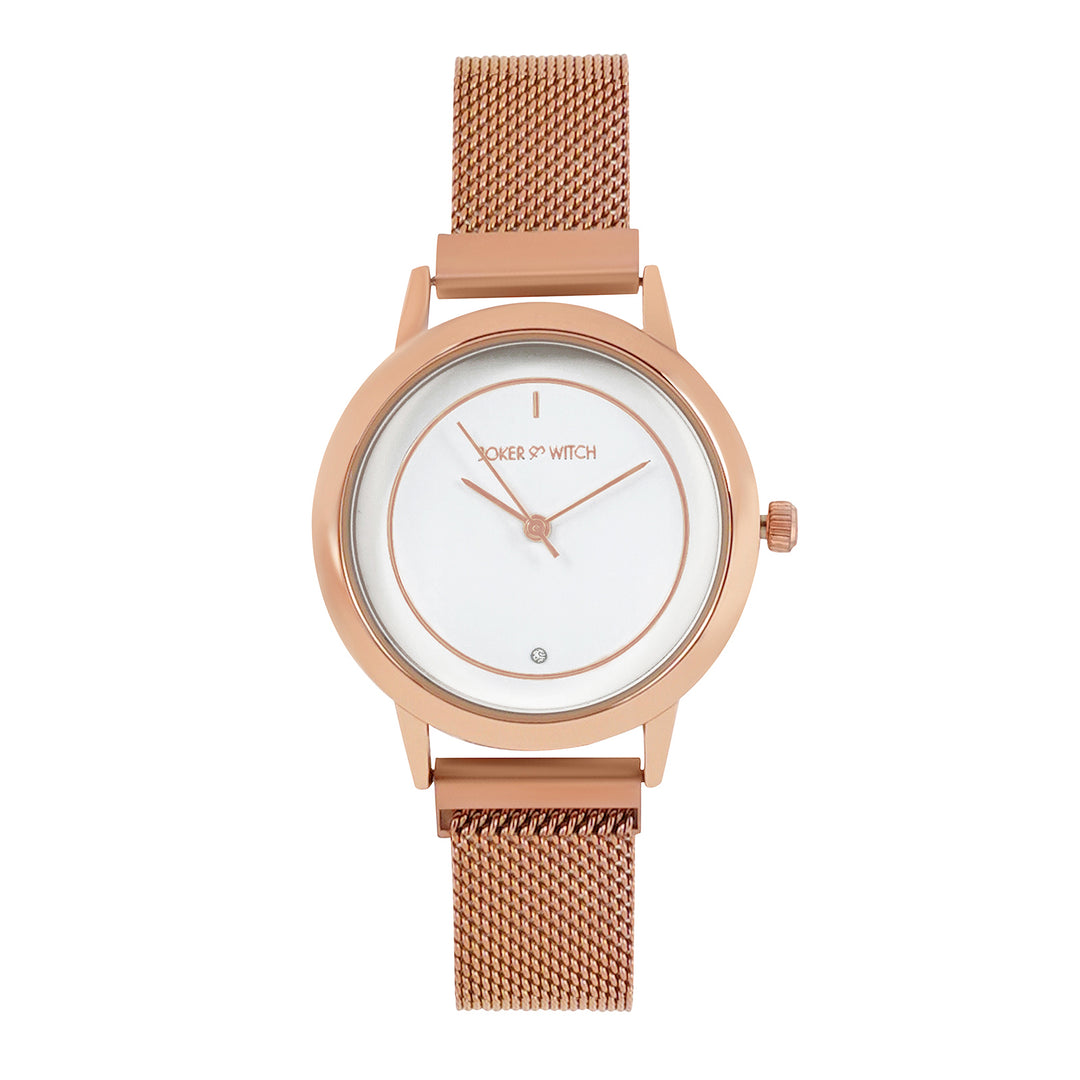 Eclipse White Medium Dial Rose Gold Magnetic Strap Women's Watch
