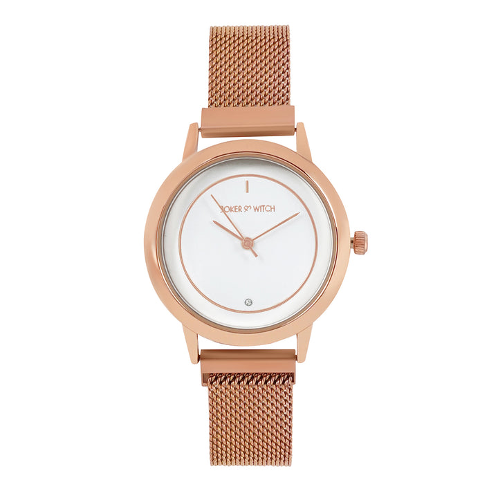 Eclipse White Medium Dial Rose Gold Magnetic Strap Women's Watch