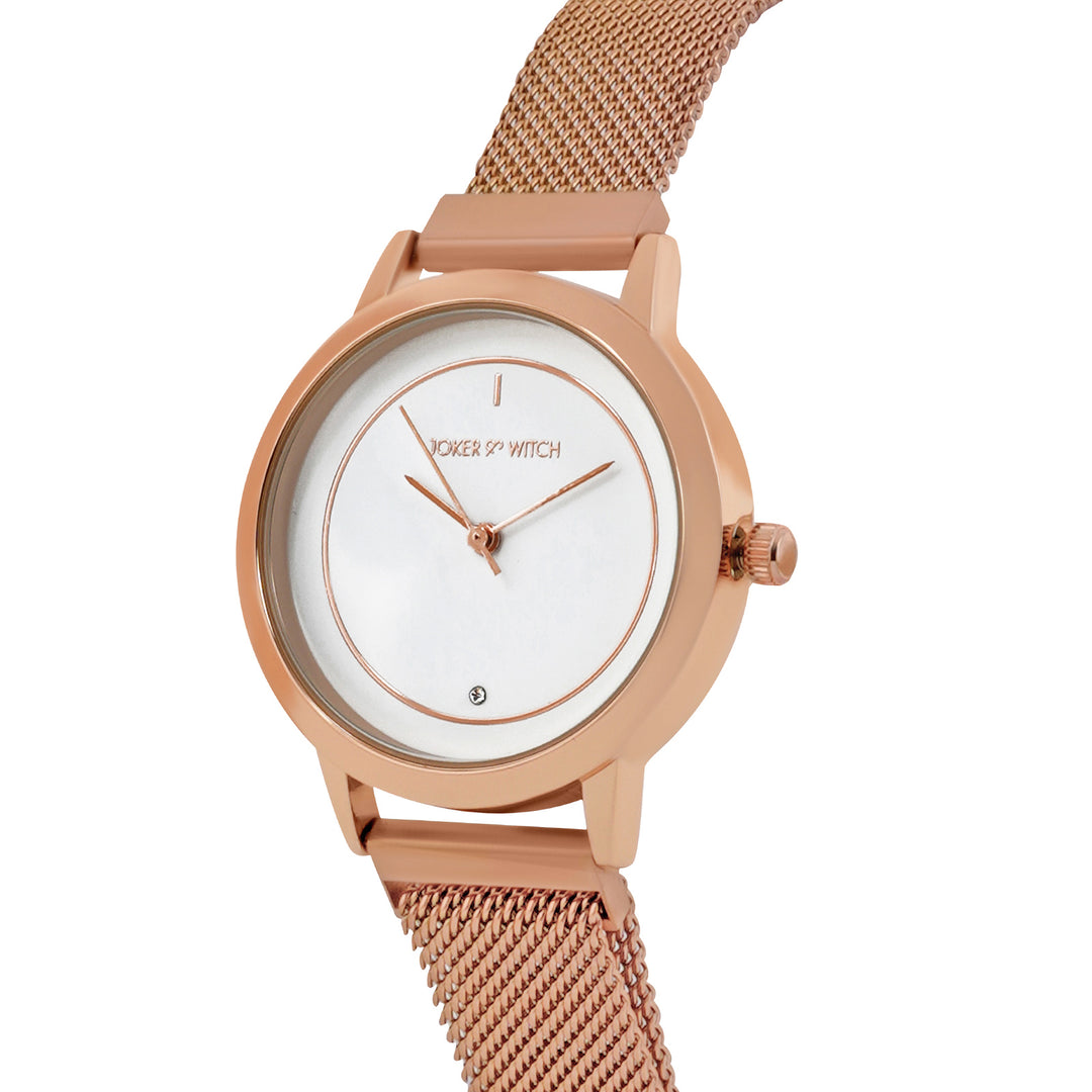 Eclipse White Medium Dial Rose Gold Magnetic Strap Women's Watch