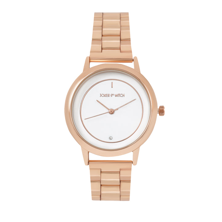 Eclipse White Medium Dial Rose Gold Linked Chain Strap Women's Watch