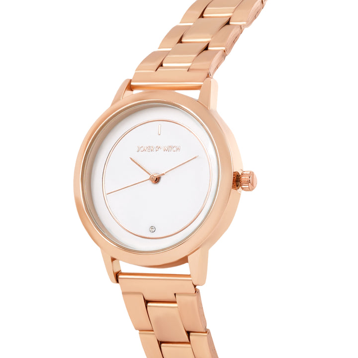 Eclipse White Medium Dial Rose Gold Linked Chain Strap Women's Watch