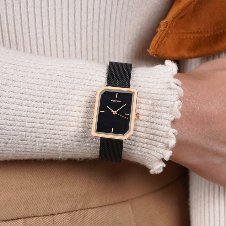 Edge Black Small Hexagon Dial Mesh Strap Women's Watch