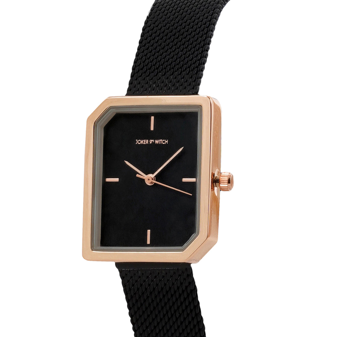 Edge Black Small Hexagon Dial Mesh Strap Women's Watch