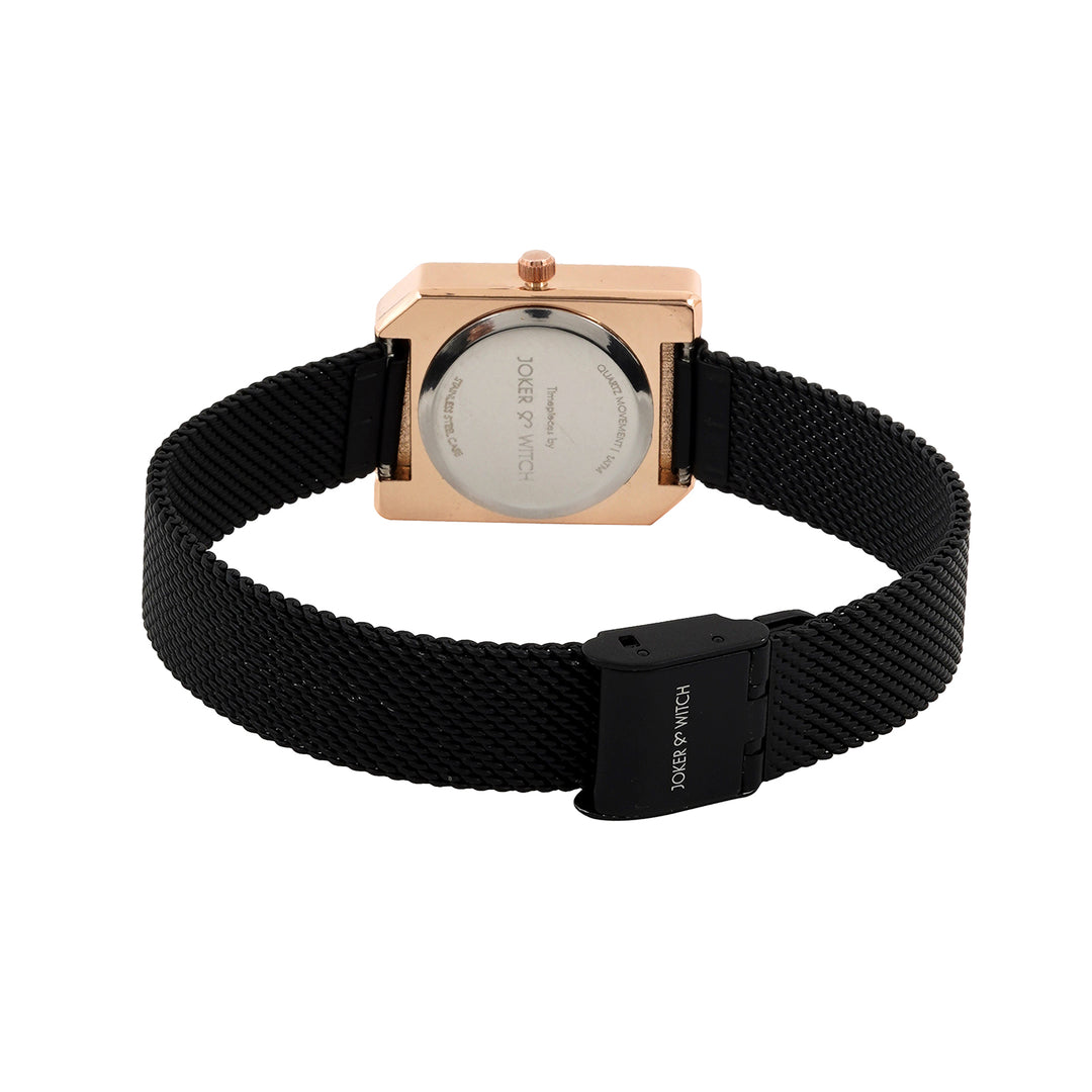 Edge Black Small Hexagon Dial Mesh Strap Women's Watch