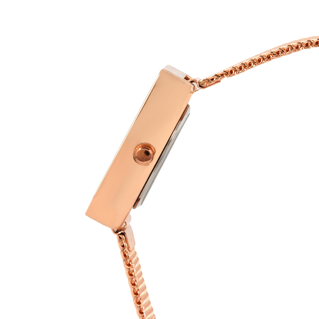 Edge Black Small Hexagon Dial Rose Gold Mesh Strap Women's Watch