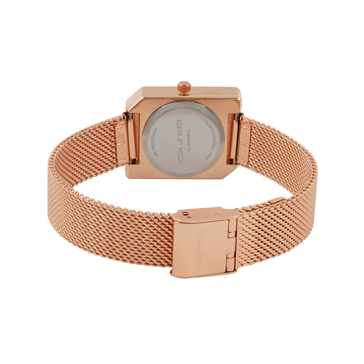 Edge Black Small Hexagon Dial Rose Gold Mesh Strap Women's Watch