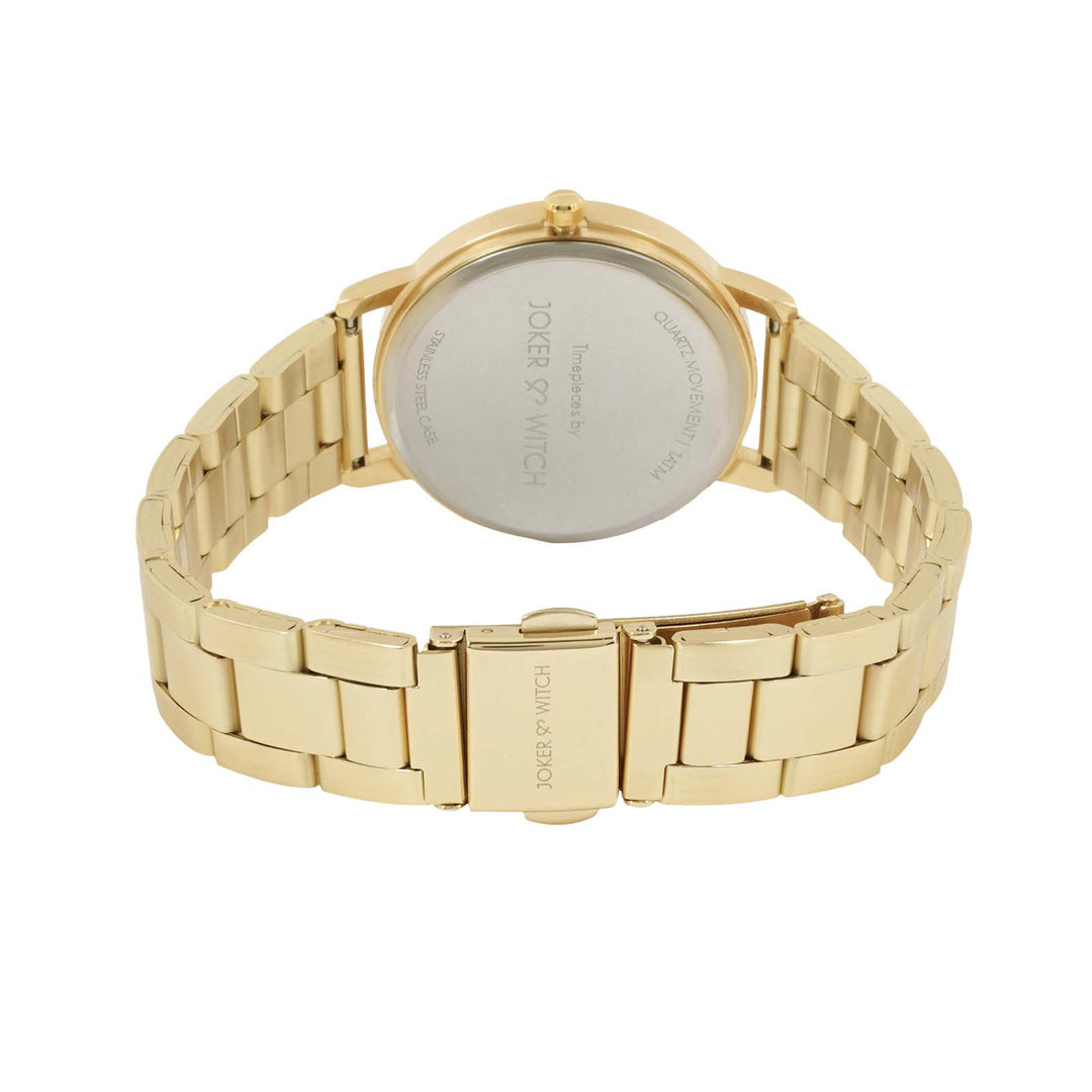 Dusk Black Large Rhinestone Dial Gold Linked Chain Strap Women's Watch