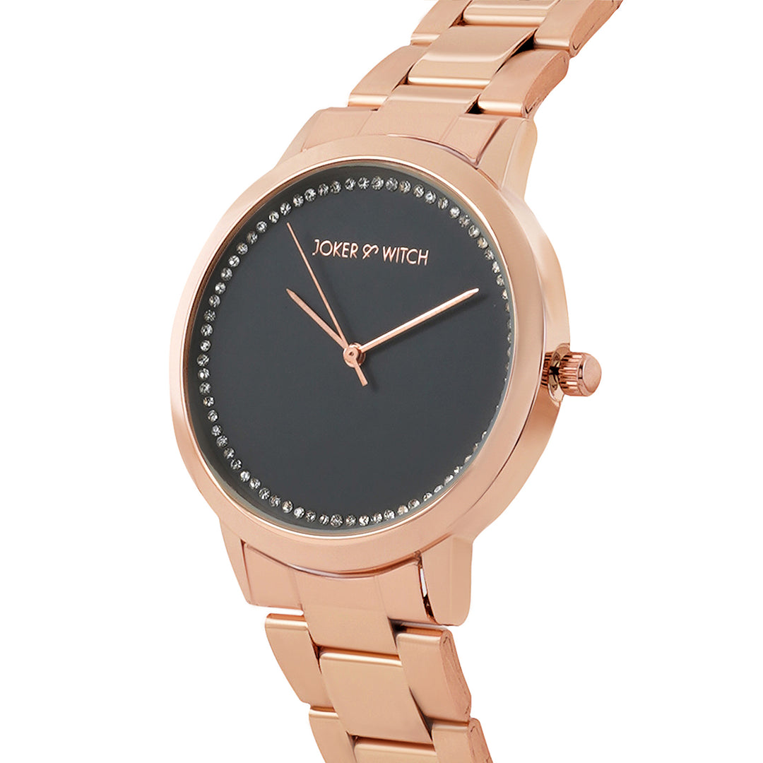 Castor Grey Large Rhinestone Dial Rose Gold Linked Chain Strap Women's Watch