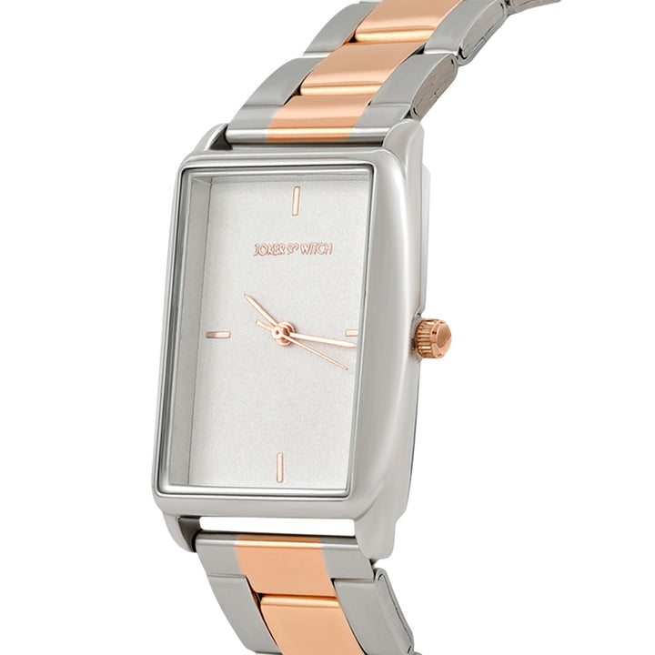 Patio White Medium Rectangle Dial Dual Tone Linked Chain Strap Women's Watch