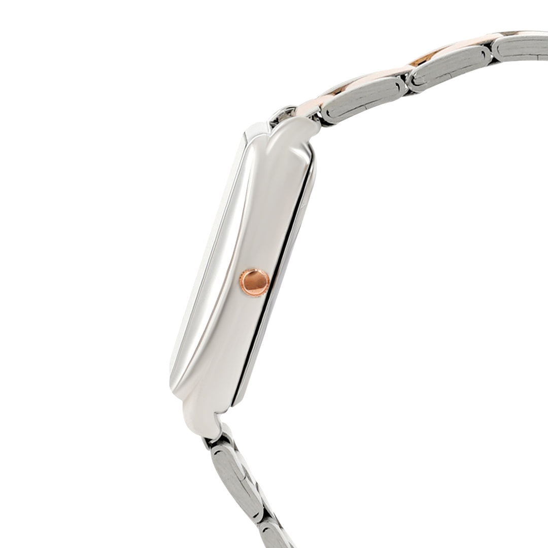 Patio White Medium Rectangle Dial Dual Tone Linked Chain Strap Women's Watch