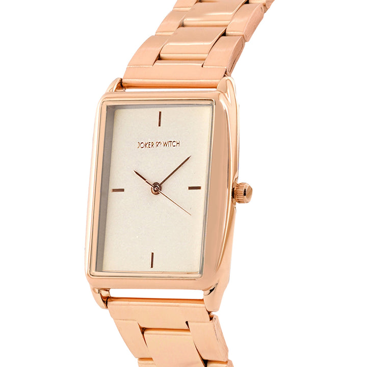 Patio White Medium Rectangle Dial Rose Gold Linked Chain Strap Women's Watch