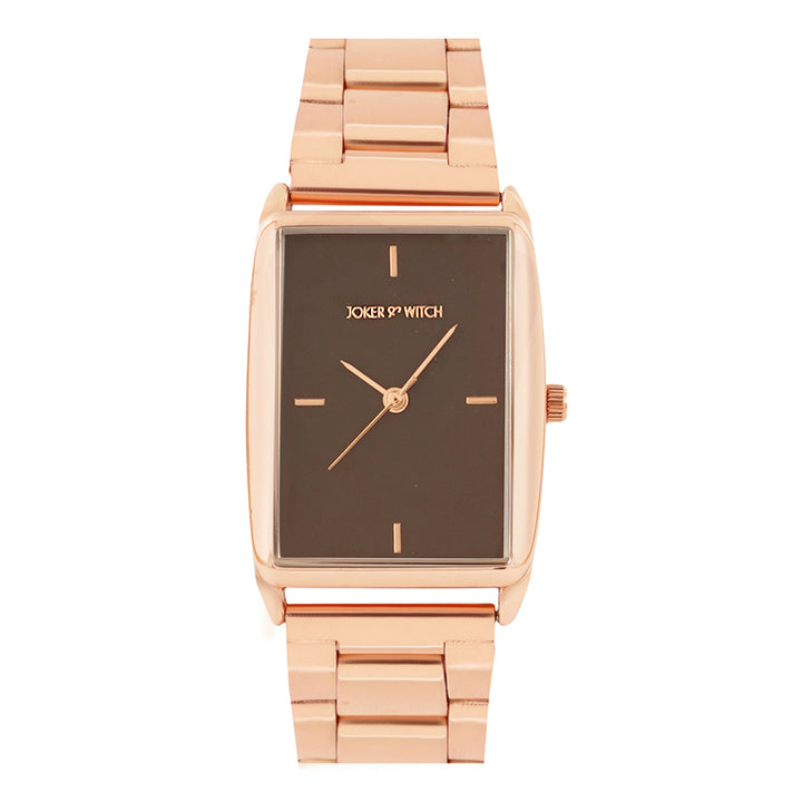 Patio Brown Medium Rectangle Dial Rose Gold Linked Chain Strap Women's Watch