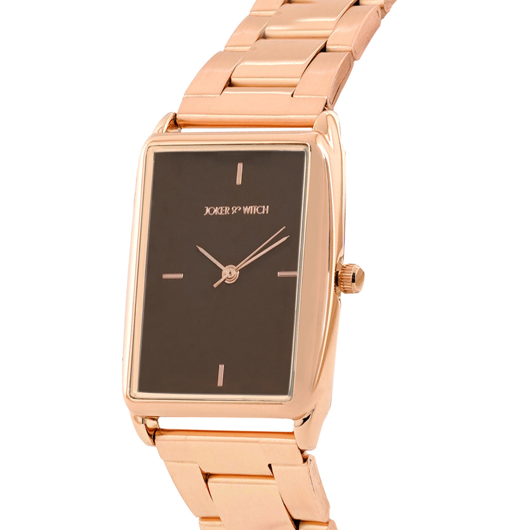Patio Brown Medium Rectangle Dial Rose Gold Linked Chain Strap Women's Watch
