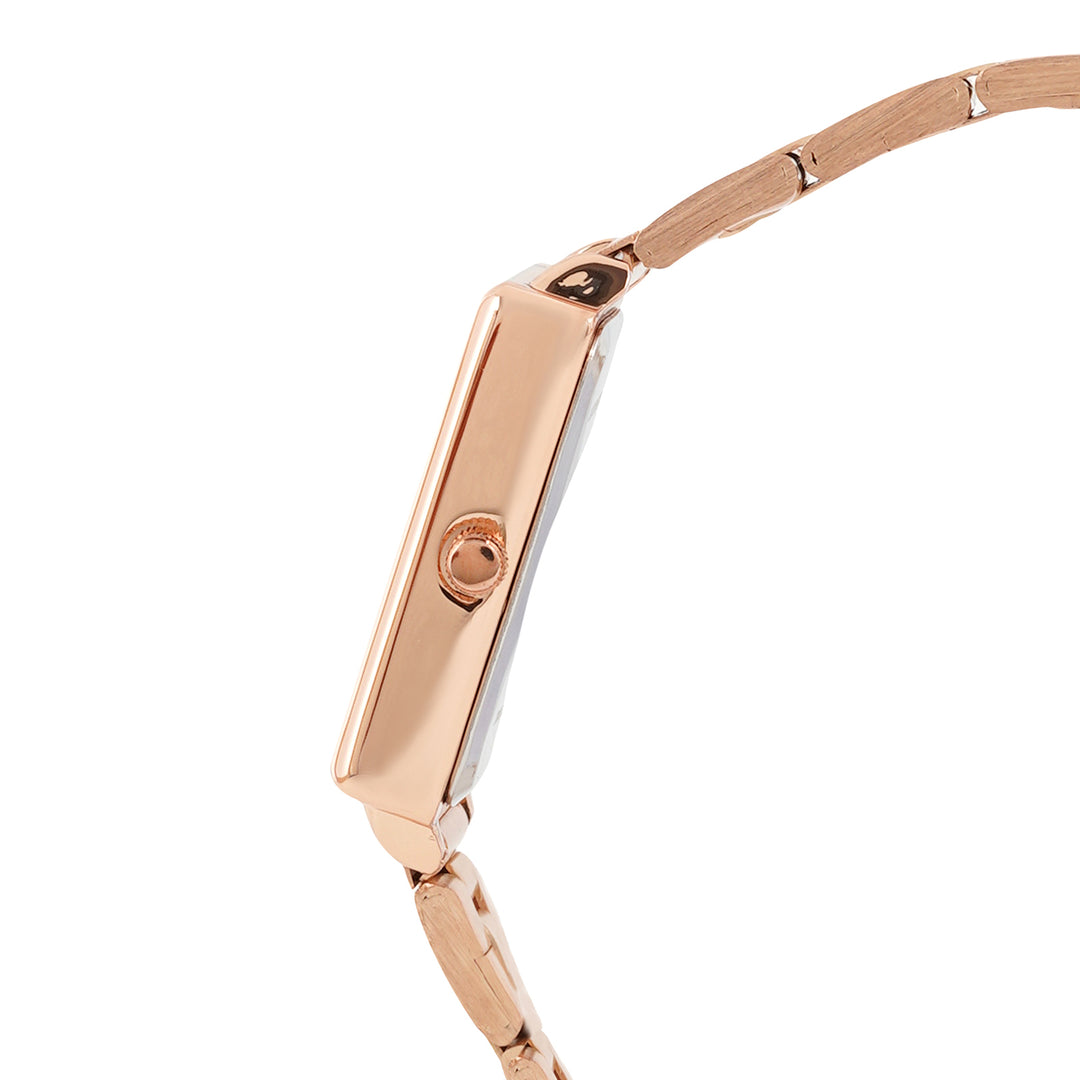 Patio Brown Medium Rectangle Dial Rose Gold Linked Chain Strap Women's Watch