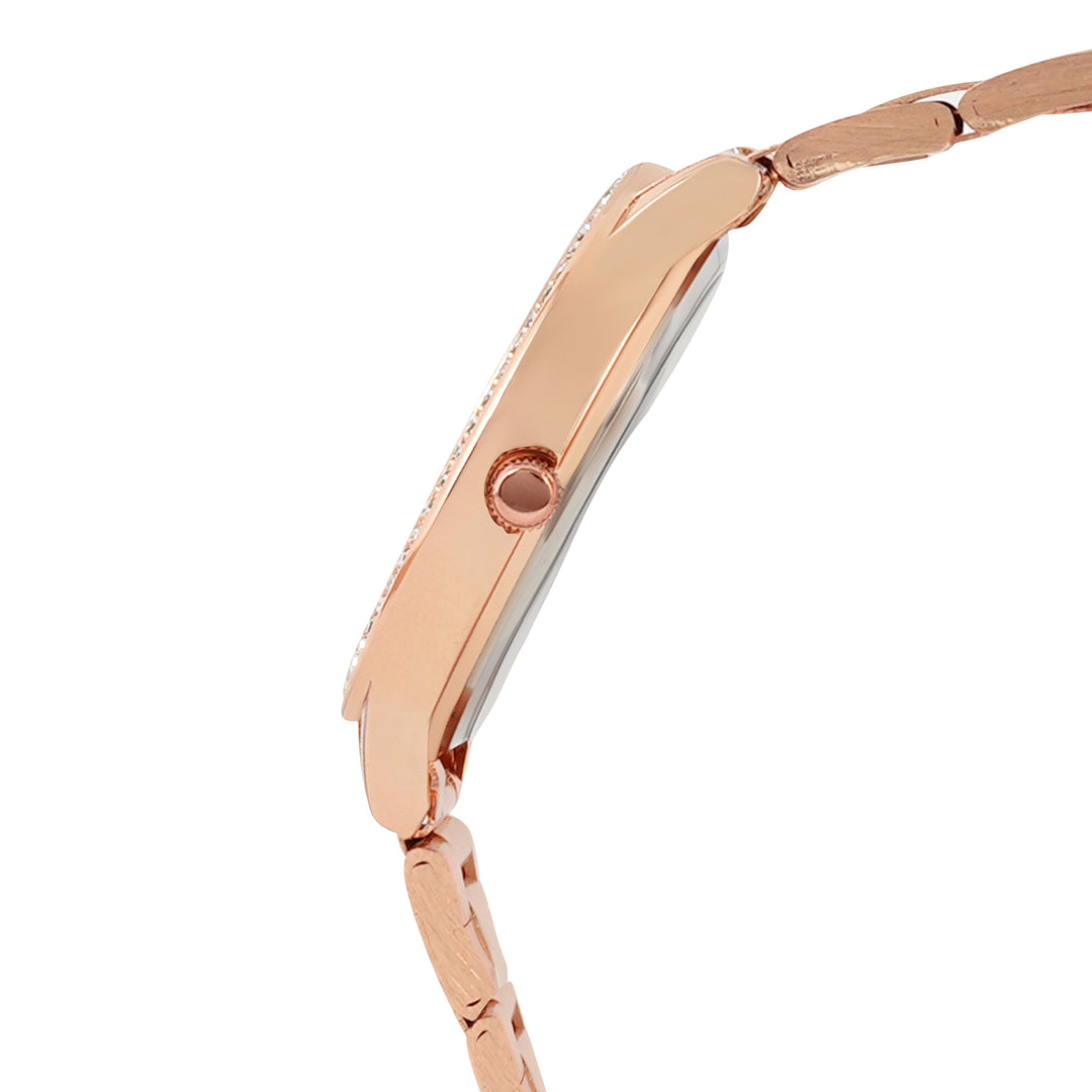 Comet Black Marble Medium Rhinestone Dial Rose Gold Linked Chain Strap Women's Watch