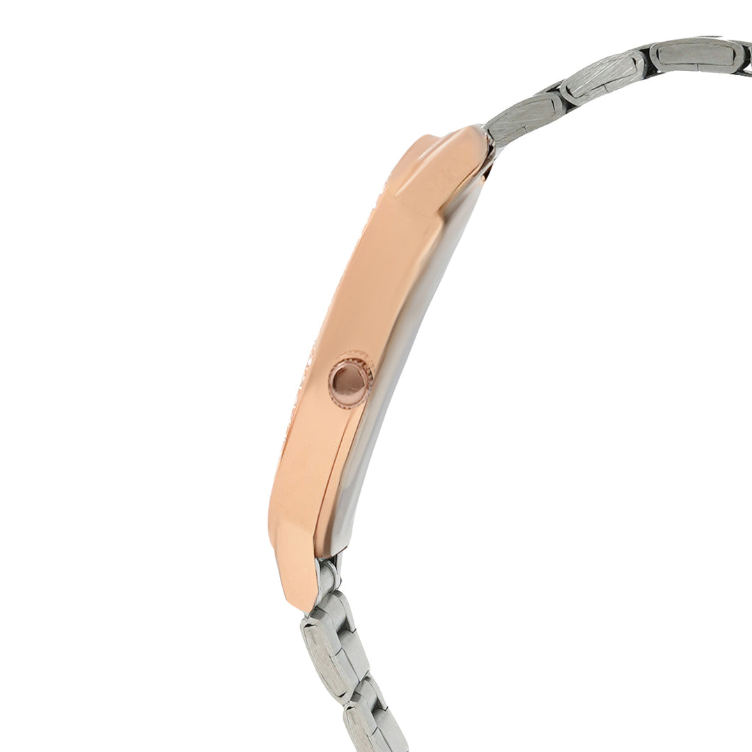 Comet White MOP Medium Rhinestone Dial Dual Tone Linked Chain Strap Women's Watch