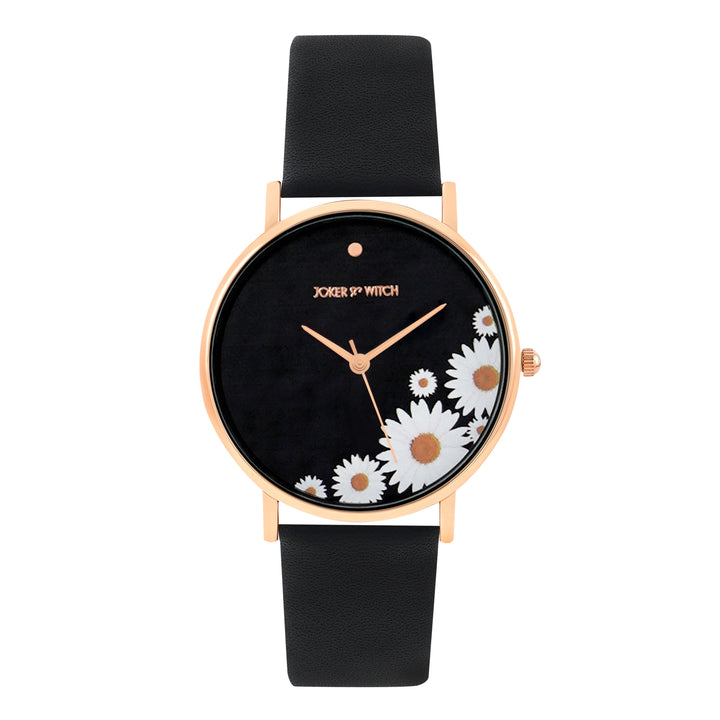 Printed Chamomile Black Medium Dial PU Strap Women's Watch