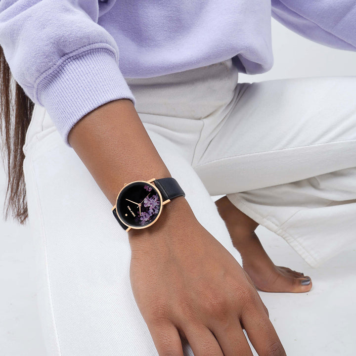 Printed Aster Black Medium Dial PU Strap Women's Watch