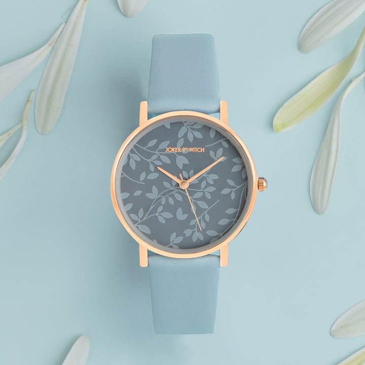 Printed Fern Blue Medium Dial PU Strap Women's Watch