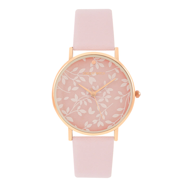 Printed Fern Pink Medium Dial PU Strap Women's Watch