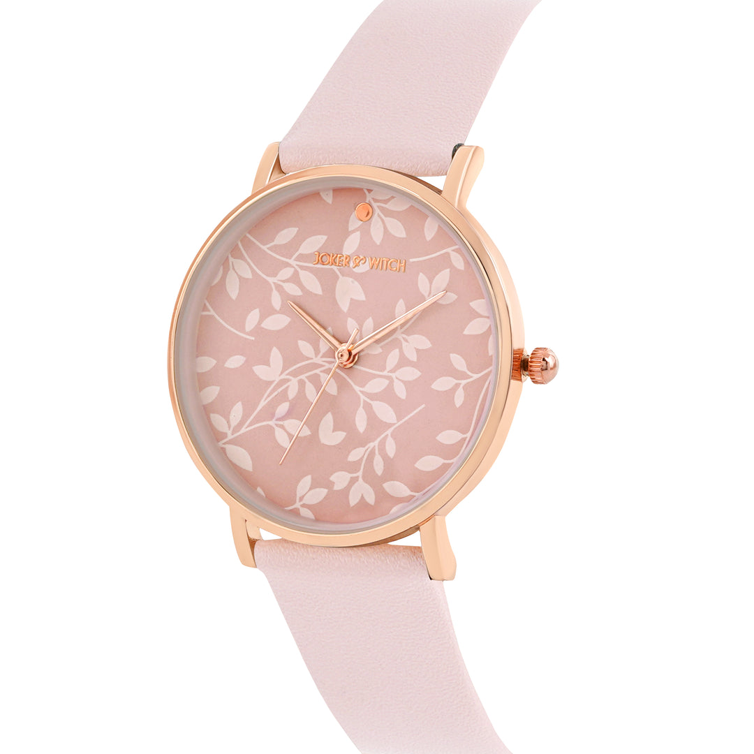 Printed Fern Pink Medium Dial PU Strap Women's Watch