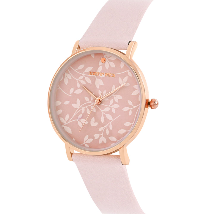 Printed Fern Pink Medium Dial PU Strap Women's Watch