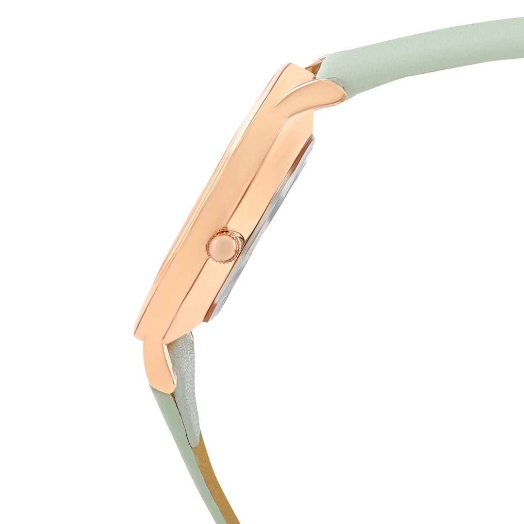 Printed Very Leafy White Medium Dial Green PU Strap Women's Watch