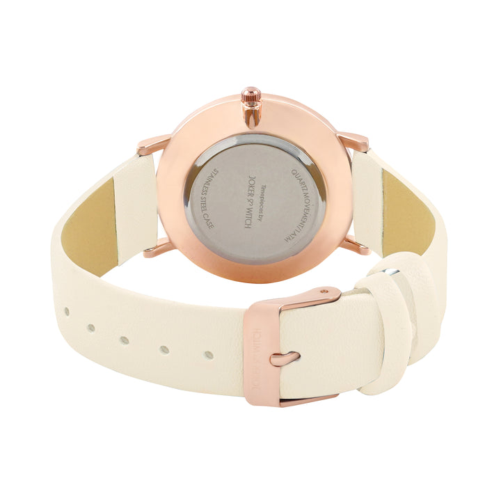 Printed Leaf Bay White Medium Dial Beige PU Strap Women's Watch