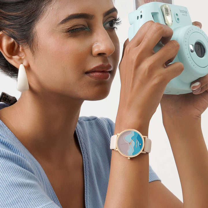 Printed Summer Multicolor Medium Dial Brown PU Strap Women's Watch