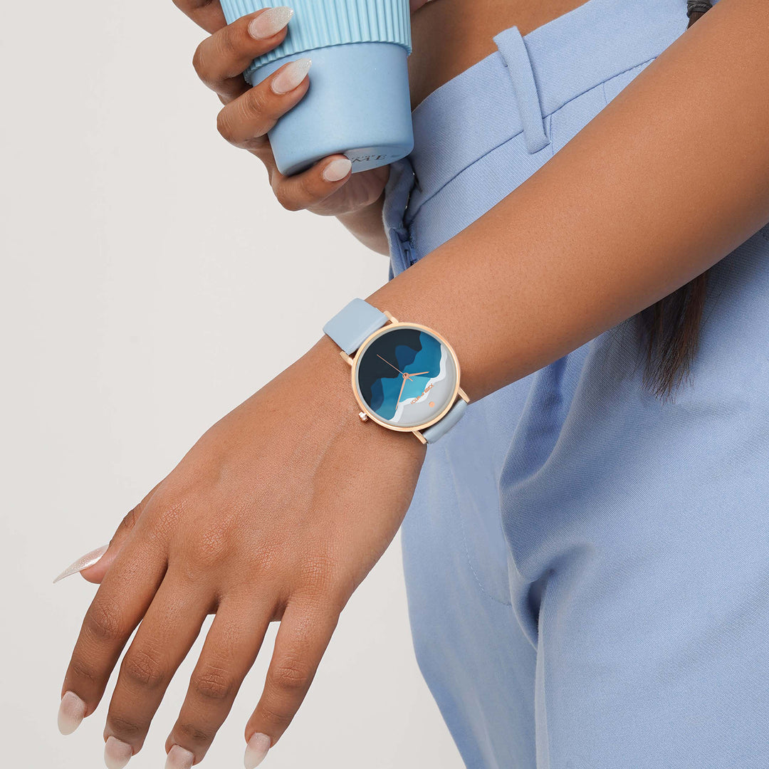 Printed Blue Valley Medium Dial PU Strap Women's Watch