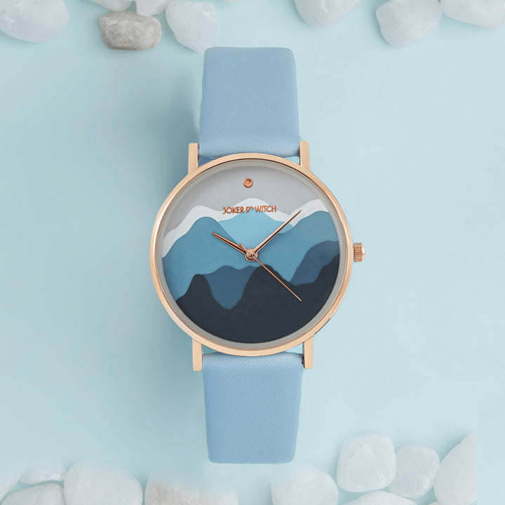 Printed Blue Valley Medium Dial PU Strap Women's Watch