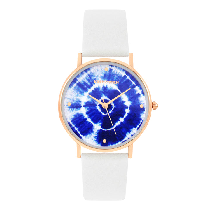 Printed Indigo Tie-Dye Blue Medium Dial White PU Strap Women's Watch