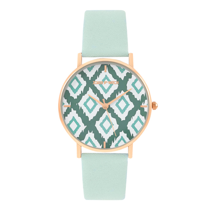 Printed Teal Trip Medium Dial Green PU Strap Women's Watch
