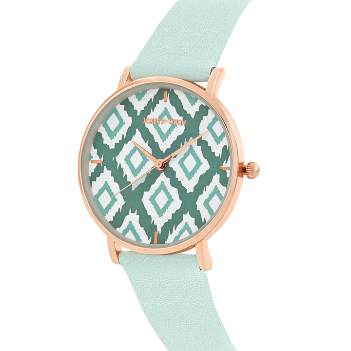 Printed Teal Trip Medium Dial Green PU Strap Women's Watch