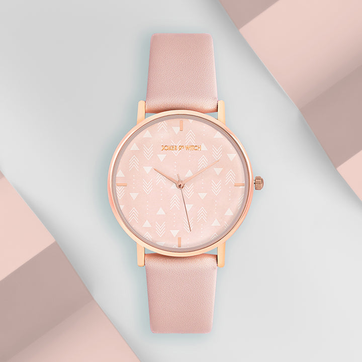 Printed Gingerbread Pink Medium Dial PU Strap Women's Watch